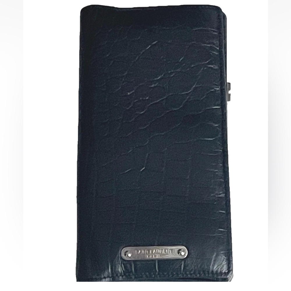 Yves Saint Laurent Paris YSL Black Croc Embossed Leather Bi-Fold Wallet